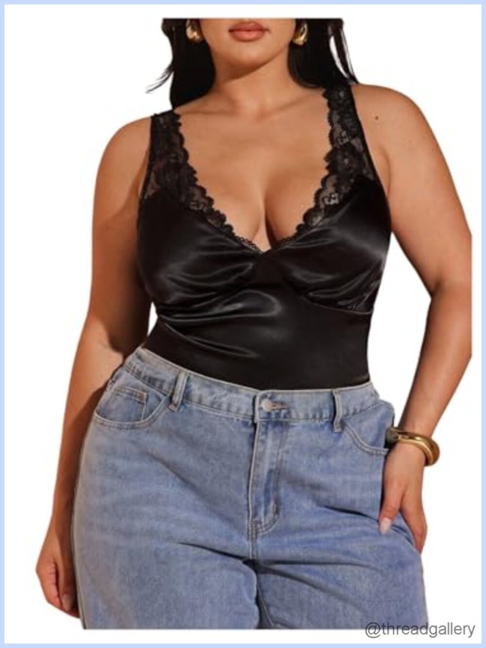 Satin Tank Top Lace Trim V Neck Ruched